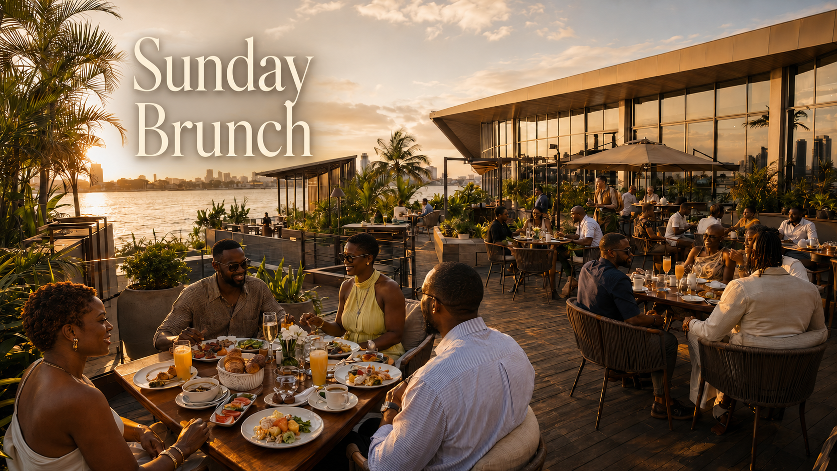 Sunday brunch spread by the lagoon at SOE